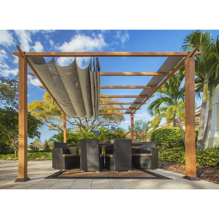 Paragon Outdoor Florence PR100N1 11' x 11' Aluminum Pergola with the Look of Canadian Cedar Wood Grain Finish and Convertible Canopy - Paragon Outdoor - Ambient Home
