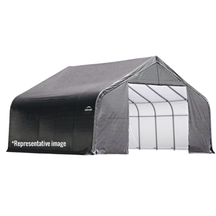 ShelterLogic 28x28x20 Peak Style Roof Shelter, Grey/Green Cover - ShelterLogic - Ambient Home
