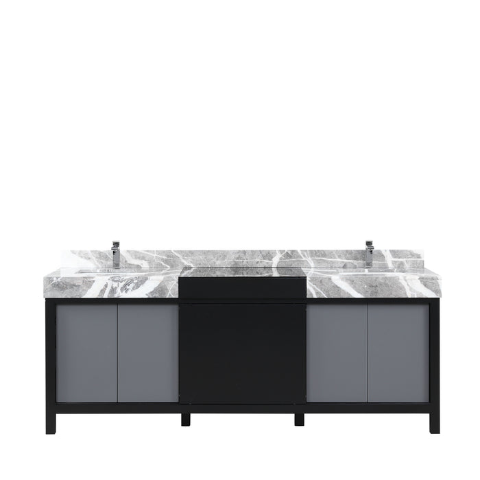 Lexora Zilara 84" - Black and Grey Double Vanity (Options: Castle Grey Marble Tops, White Square Sinks, and Monte Chrome Faucet Set) - Lexora - Ambient Home