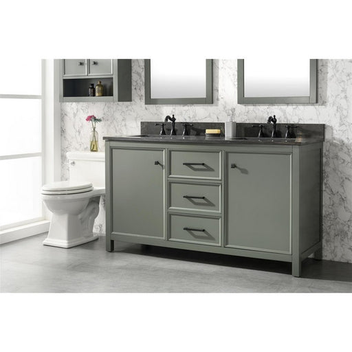 Legion Furniture WLF2160D-PG 60 Inch Pewter Green Finish Double Sink Vanity Cabinet with Blue Lime Stone Top - Legion Furniture - Ambient Home