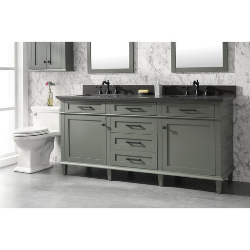 Legion Furniture WLF2272-PG 72 Inch Pewter Green Double Single Sink Vanity Cabinet with Blue Lime Stone Top - Legion Furniture - Ambient Home