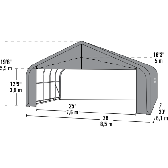 ShelterLogic 28x20x20 Peak Style Roof Shelter, Grey/Green - ShelterLogic - Ambient Home