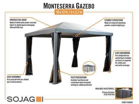 Sojag Gazebo Monteserra Gazebo 10x12 ft. - Light Grey - Sojag Gazebo - Ambient Home