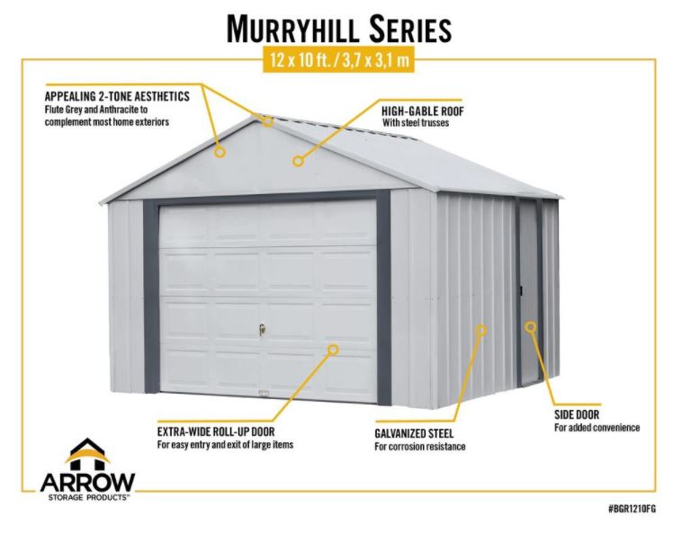 Arrow Vinyl Murryhill 12x10 Garage Steel Storage Shed Kit (BGR1210FG) - Arrow - Ambient Home
