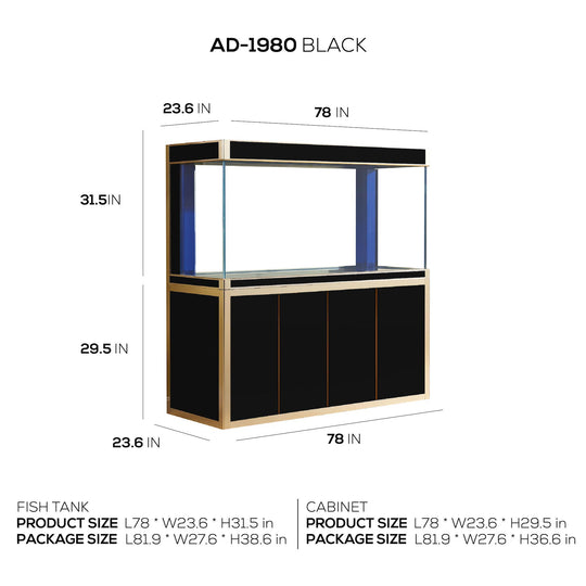 Aqua Dream 250 Gallon Tempered Glass Aquarium Black and Gold [AD-1980-BK] - Aquadream - Ambient Home