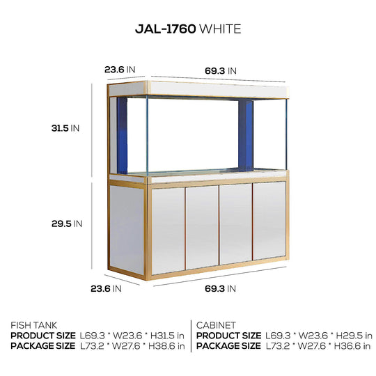 Aqua Dream 220 Gallon Tempered Glass Aquarium White and Gold [AD-1760-WT] - Aquadream - Ambient Home