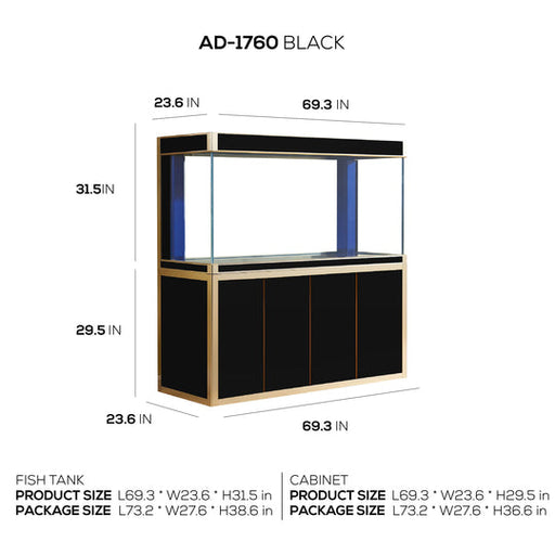 Aqua Dream 220 Gallon Tempered Glass Aquarium Black and Gold [AD-1760-BK] - Aquadream - Ambient Home