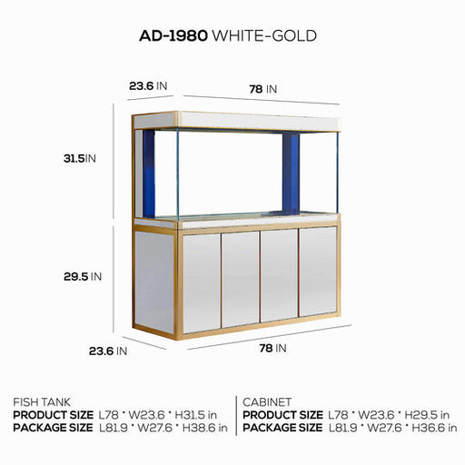 Aqua Dream 250 Gallon Tempered Glass Aquarium White and Gold [AD-1980-WT] - Aquadream - Ambient Home