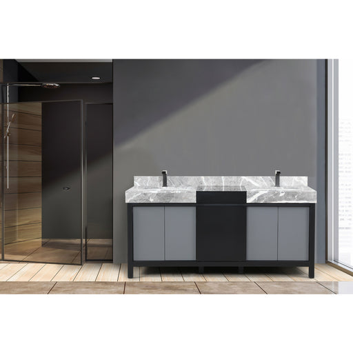 Lexora Zilara 72" - Black and Grey Double Vanity (Options: Castle Grey Marble Tops, White Square Sinks, and Balzani Gun Metal Faucet Set) - Lexora - Ambient Home