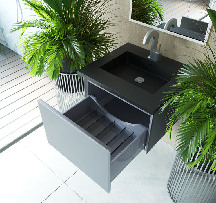 Laviva Vitri Fossil Grey Bathroom Vanity With Matte Black Viva Stone Solid Surface Countertop - Laviva - Ambient Home