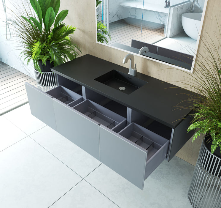 Laviva Vitri Fossil Grey Single Sink Bathroom Vanity With Matte Black Viva Stone Solid Surface Center Sink Countertop - Laviva - Ambient Home