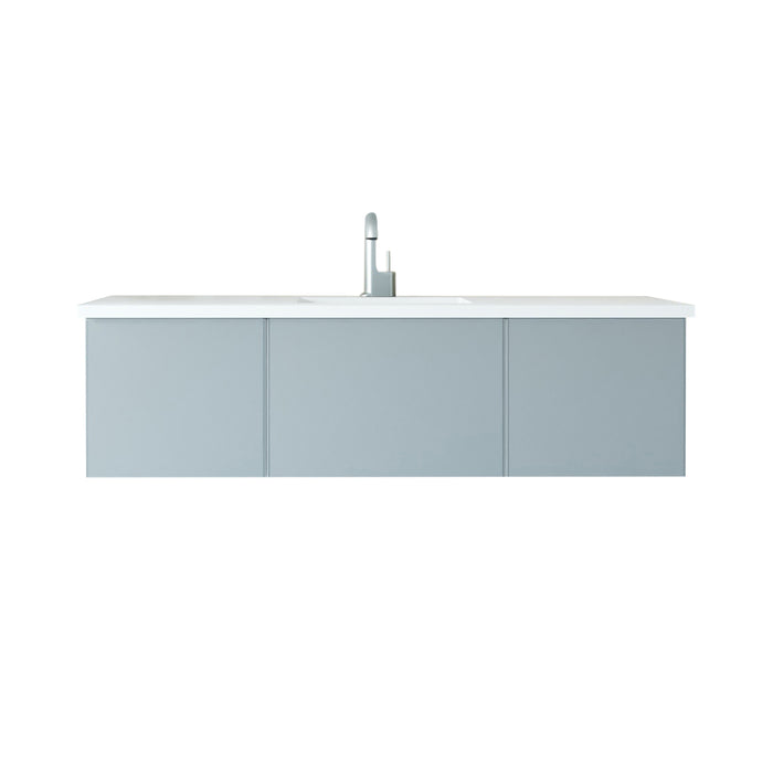 Laviva Vitri Fossil Grey Single Sink Bathroom Vanity With Matte White Viva Stone Solid Surface Center Sink Countertop - Laviva - Ambient Home