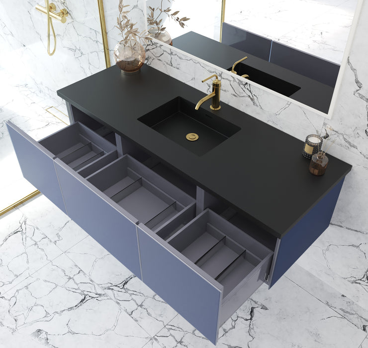 Laviva Vitri Nautical Blue Single Sink Bathroom Vanity With Matte Black Viva Stone Solid Surface Center Sink Countertop - Laviva - Ambient Home