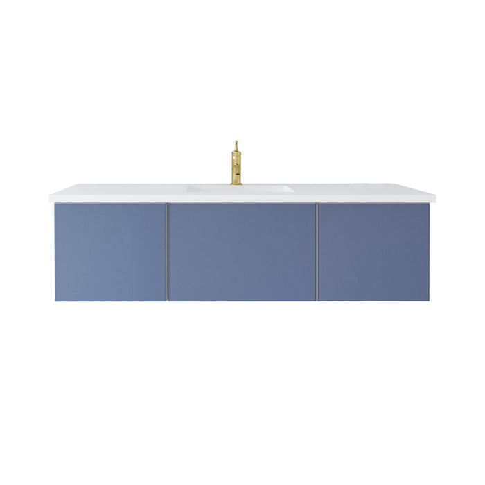 Laviva Vitri Nautical Blue Single Sink Bathroom Vanity With Matte White Viva Stone Solid Surface Center Sink Countertop - Laviva - Ambient Home
