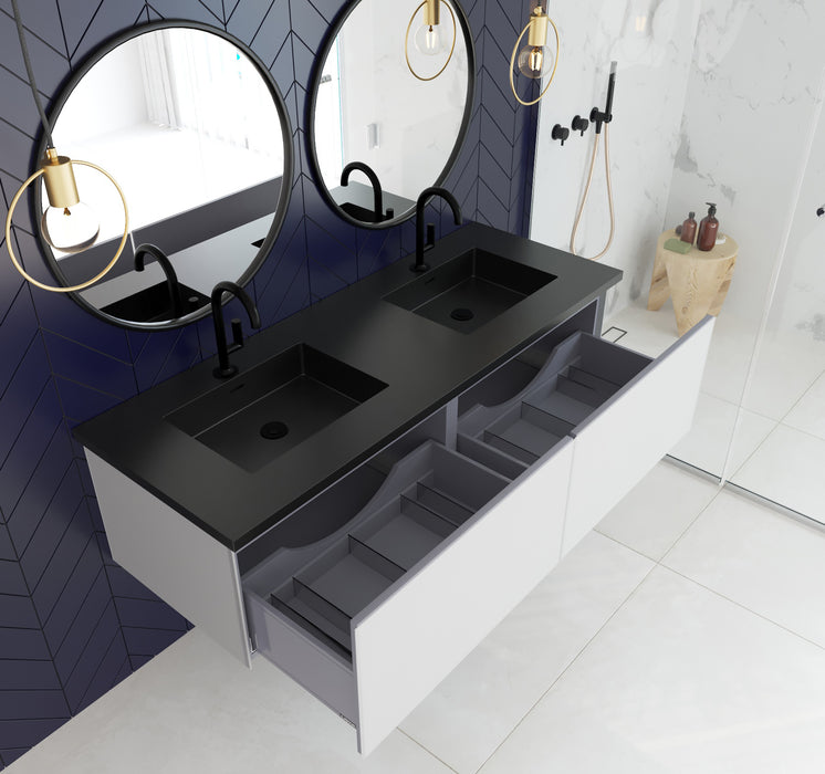 Laviva Vitri 60" Cloud White Double Sink Bathroom Vanity With Matte Black Viva Stone Solid Surface Double Sink Countertop - Laviva - Ambient Home