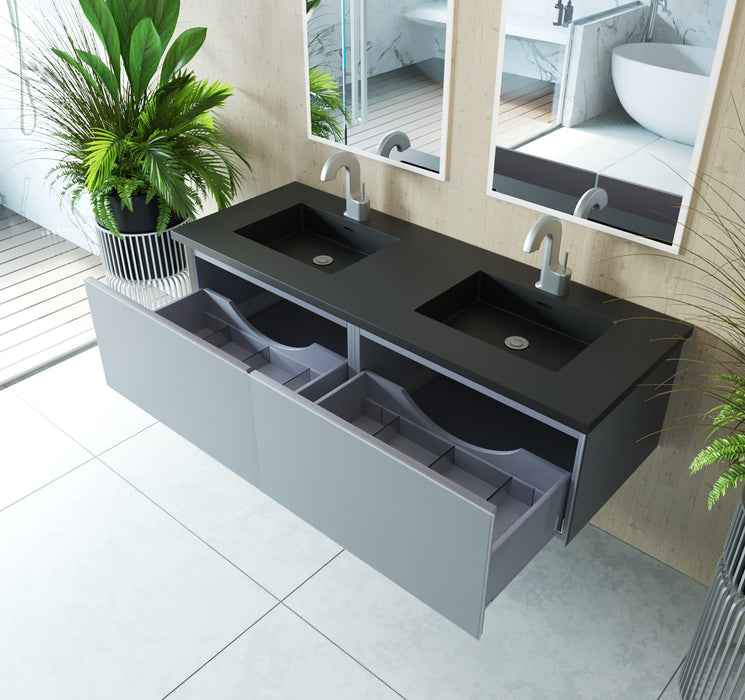 Laviva Vitri Fossil Grey Double Sink Bathroom Vanity With Matte Black Viva Stone Solid Surface Double Sink Countertop - Laviva - Ambient Home
