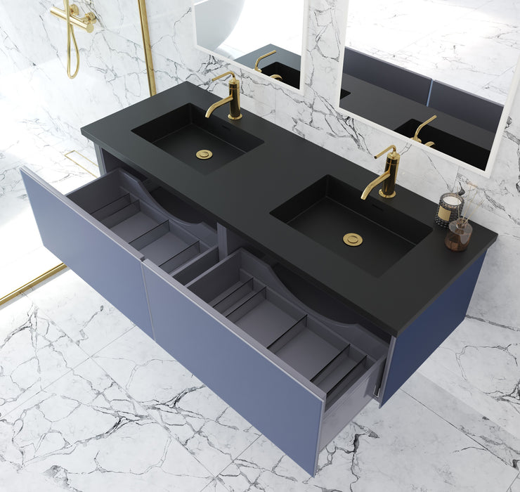 Laviva Vitri Nautical Blue Double Sink Bathroom Vanity With Matte Black Viva Stone Solid Surface Double Sink Countertop - Laviva - Ambient Home