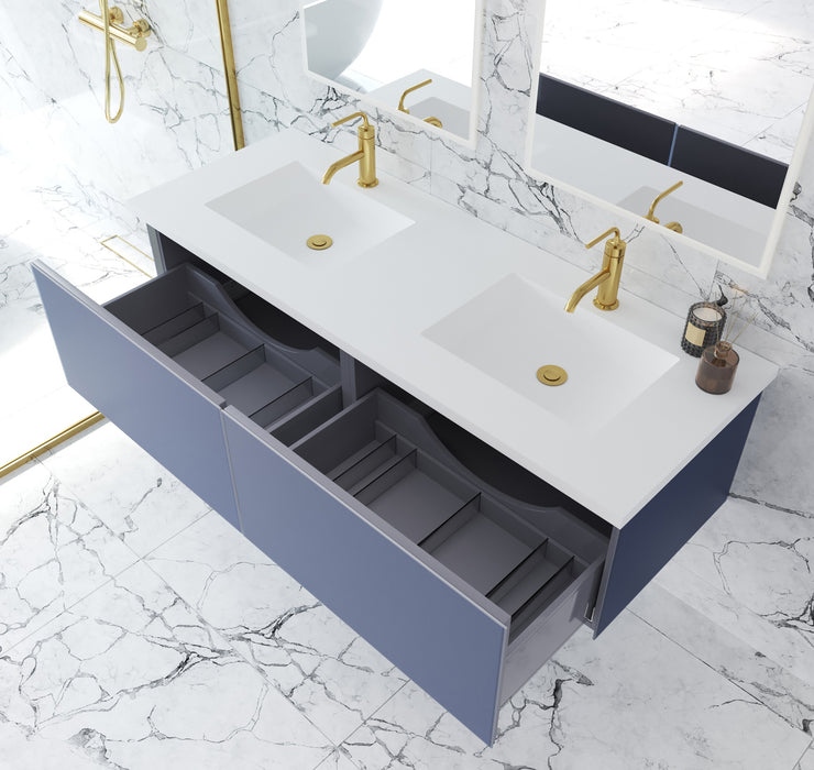 Laviva Vitri Nautical Blue Double Sink Bathroom Vanity With Matte White Viva Stone Solid Surface Double Sink Countertop - Laviva - Ambient Home