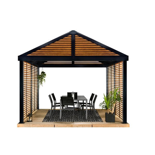 Sojag Gazebo Boda Wood Finish Metal Rectangle Sun Shelter with Steel Roof (exterior: 11.91-ft X 11.91-ft) - Sojag Gazebo - Ambient Home