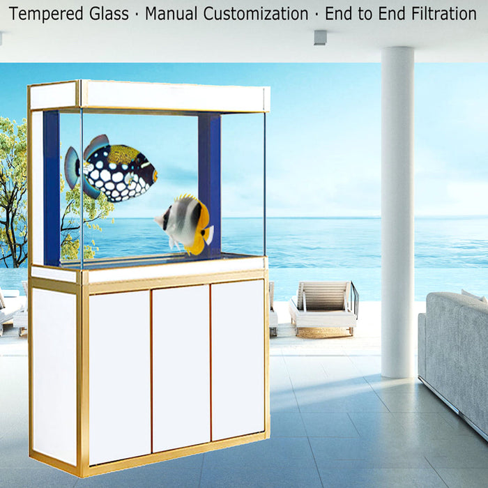 Aqua Dream 135 Gallon Tempered Glass Aquarium White and Gold [AD-1260-WT] - Aquadream - Ambient Home