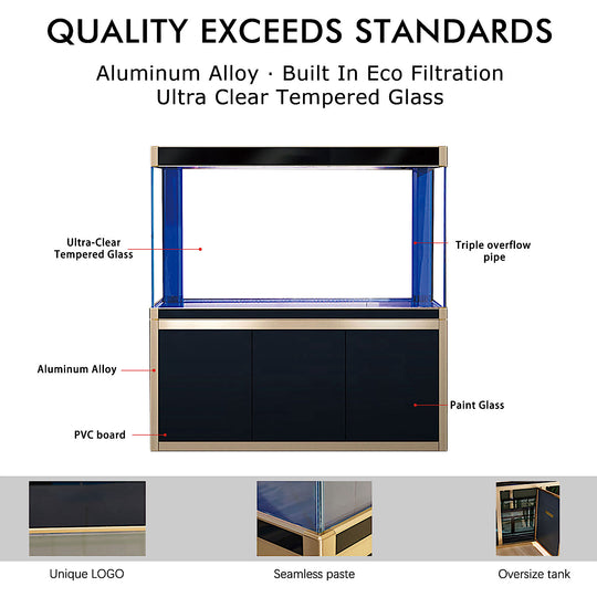 Aqua Dream 175 Gallon Tempered Glass Aquarium Black and Gold [AD-1560-BK] - Aquadream - Ambient Home