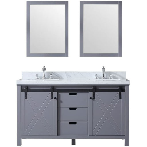 Lexora Marsyas 60" - Dark Grey Double Bathroom Vanity (Options: White Carrara Marble Top, White Square Sinks and 24" Mirrors w/ Faucets) - Lexora - Ambient Home