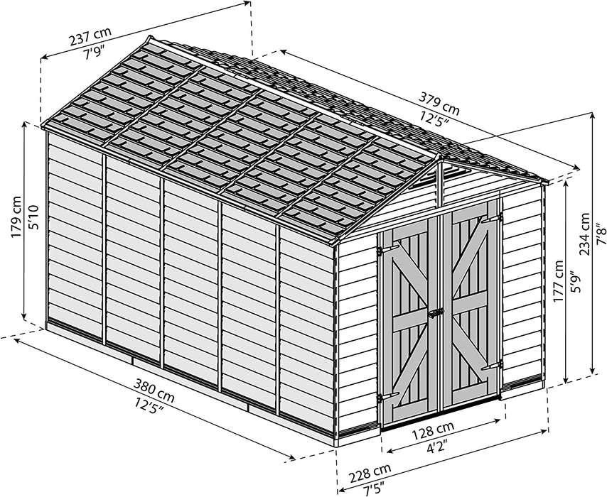 Palram - Canopia 8'W x 16'D Plastic Shed Kit w/ Skylight Roof - Tan (HG9816T) - Palram - Ambient Home
