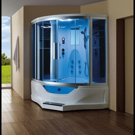 Mesa WS-702A Steam Shower with Jetted Tub-Blue Glass (61"L X 61"W X 89"H) - Mesa - Ambient Home