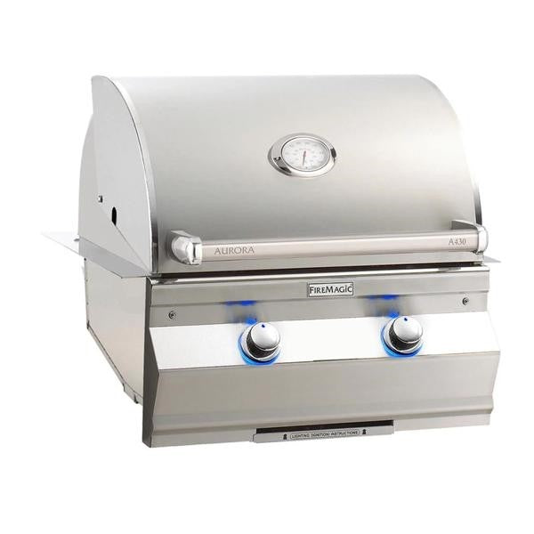 Fire Magic Grills Aurora 25 1/2 Inch Built-In Grill with Analog Thermometer and Rotisserie, Natural Gas / Propane Gas Infrared burner "L" Burner - A430I-8LAN / A430I-8LAP - Fire Magic - Ambient Home
