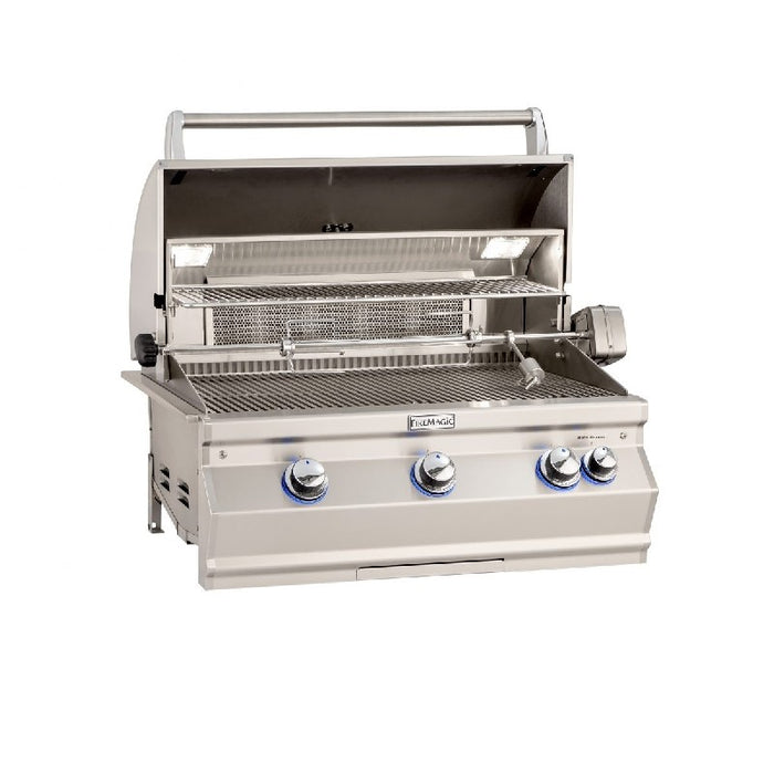 Fire Magic Grills Aurora 32 Inch Built-In Grill with Analog Thermometer and Rotisserie Back Burner, Natural Gas / Propane Gas Infrared burner "L" Burner - A540I-8LAN / A540I-8LAP - Fire Magic - Ambient Home