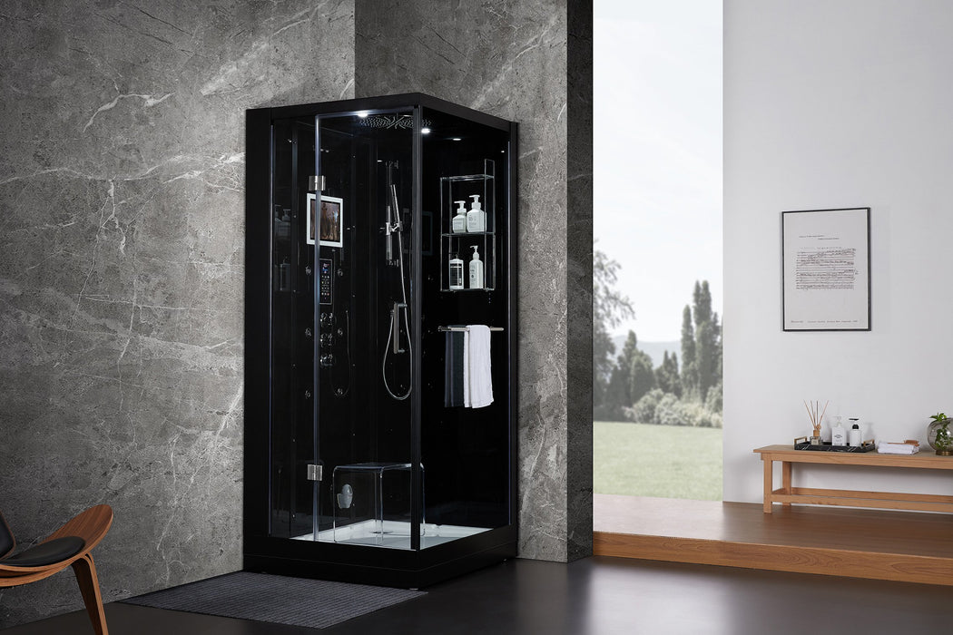 Maya Bath Arezzo Black-Steam Shower w/ TV - 37" x 37" x 88" - Maya Bath - Ambient Home