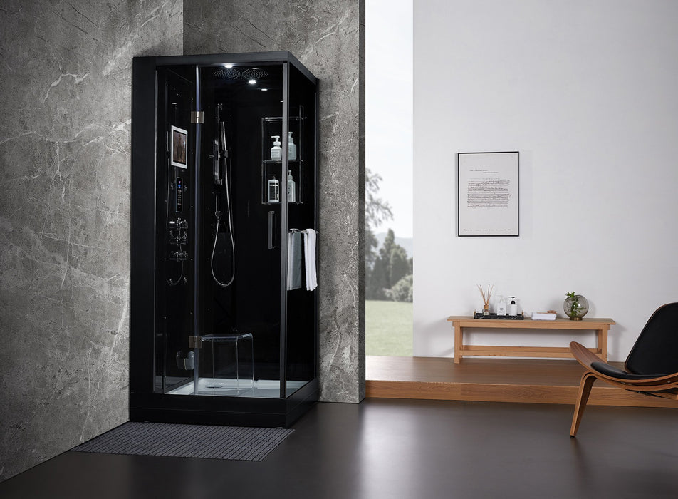 Maya Bath Arezzo Black-Steam Shower w/ TV - 37" x 37" x 88" - Maya Bath - Ambient Home