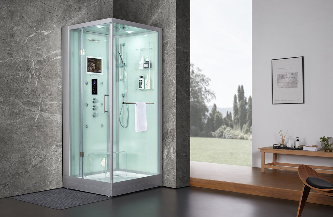 Maya Bath Lucca White-Steam Shower w/ TV - 47" x 33" x 88" - Maya Bath - Ambient Home