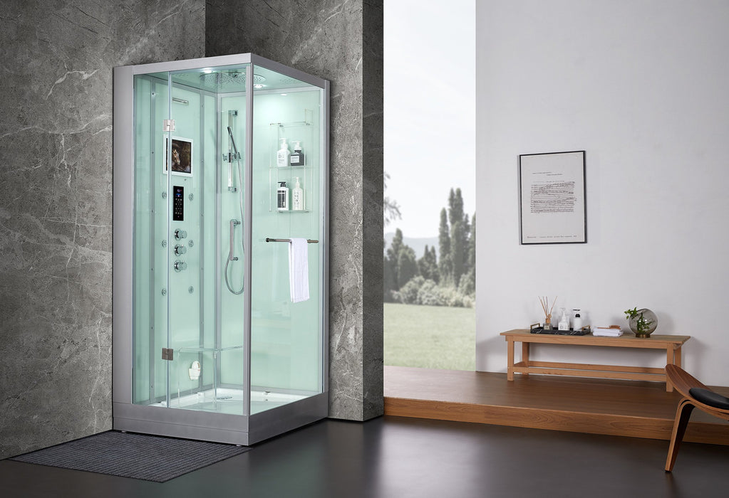 Maya Bath Lucca White-Steam Shower w/ TV - 47" x 33" x 88" - Maya Bath - Ambient Home