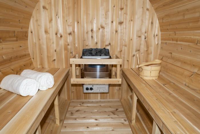 Dundalk Canadian Timber White Cedar Tranquility 2-6 Person Barrel Sauna - CTC2345W - Dundalk LeisureCraft Saunas - Dundalk LeisureCraft - Ambient Home