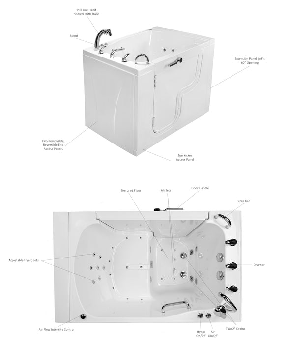 Ella's Bubble TransferXXXL – Outward Swing Door Wheelchair Accessible Acrylic Walk-In Bathtub with 2″ Dual Drain (36″W x 55″L) - Ella's Bubbles - Ambient Home