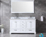 Lexora Dukes 60" - White Double Bathroom Vanity (Options: White Carrara Marble / Quartz Top, White Square Sinks and 58" Mirror w/ Faucets) - Lexora - Ambient Home