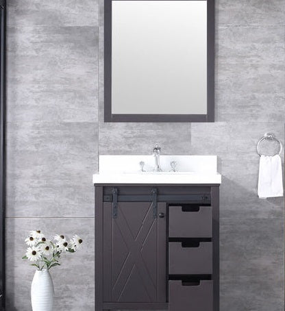 Marsyas 30" Brown Single Bathroom Vanity (Options: White Quartz Top, White Square Sink and 28" Mirror w/ Faucet) - Lexora - Ambient Home