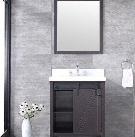 Marsyas 30" Brown Single Bathroom Vanity (Options: White Quartz Top, White Square Sink and 28" Mirror w/ Faucet) - Lexora - Ambient Home