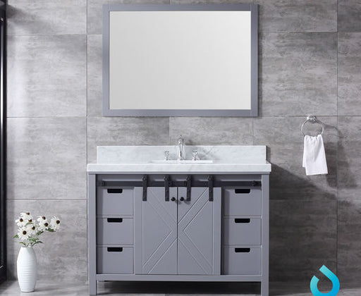 Lexora Marsyas 48" - Dark Grey Single Bathroom Vanity (Options: White Carrara Marble Top, White Square Sink and 44" Mirror w/ Faucet) - Lexora - Ambient Home