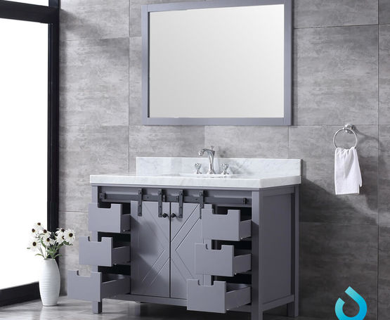 Lexora Marsyas 48" - Dark Grey Single Bathroom Vanity (Options: White Carrara Marble Top, White Square Sink and 44" Mirror w/ Faucet) - Lexora - Ambient Home