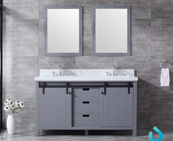 Lexora Marsyas 60" - Dark Grey Double Bathroom Vanity (Options: White Carrara Marble Top, White Square Sinks and 24" Mirrors w/ Faucets) - Lexora - Ambient Home