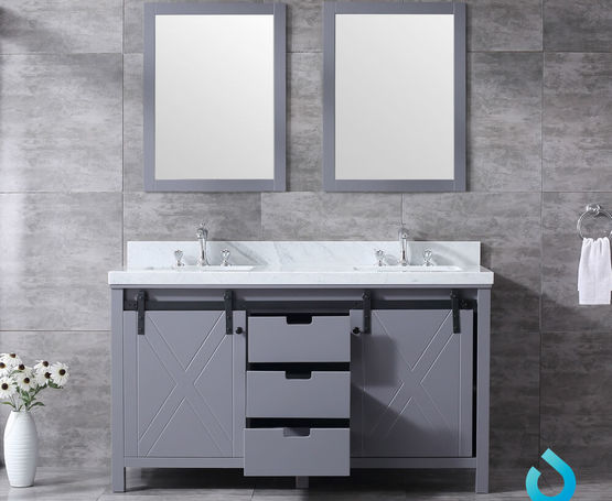 Lexora Marsyas 60" - Brown Double Bathroom Vanity (Options: White Quartz Top, White Square Sinks and 24" Mirrors w/ Faucets) - Lexora - Ambient Home