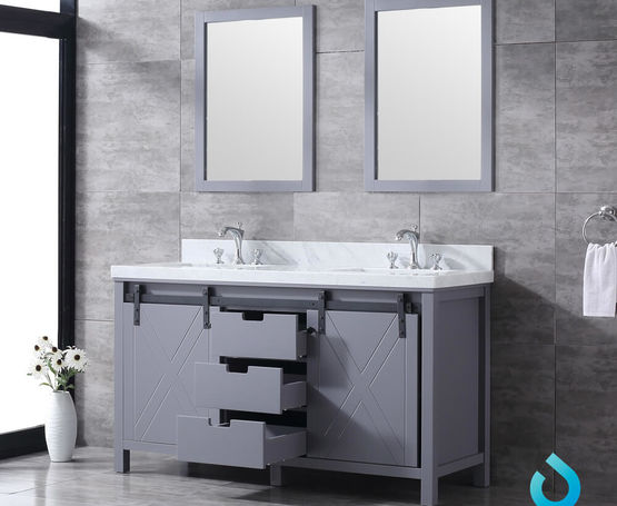 Lexora Marsyas 60" - Brown Double Bathroom Vanity (Options: White Quartz Top, White Square Sinks and 24" Mirrors w/ Faucets) - Lexora - Ambient Home