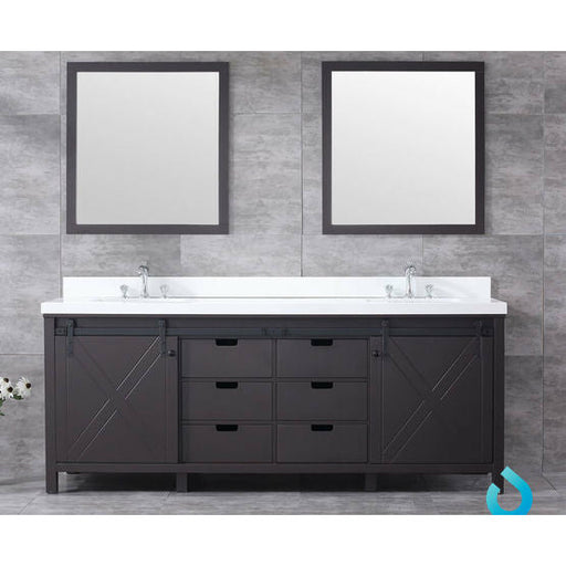 Lexora Marsyas 84" - Brown Double Bathroom Vanity (Options: White Quartz Top, White Square Sinks and 34" Mirrors w/ Faucets) - Lexora - Ambient Home