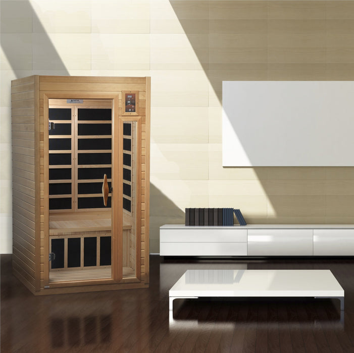 Golden Designs "Barcelona Select Elite" 1-2-person PureTech™ Near Zero Far Infrared Sauna Canadian Hemlock - Golden Designs - Ambient Home