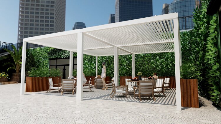 Bon Pergola Wall-Mount Smart Louvered Pergola with Motorization & Lighting, Villa Pergola - Bon Pergola - Ambient Home