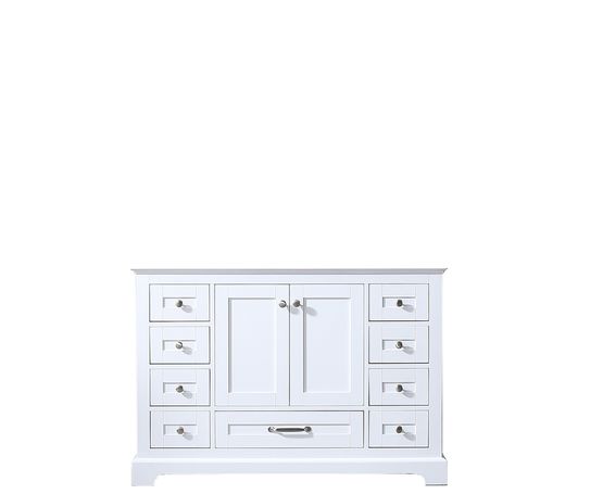 Lexora Dukes 48" - White Single Bathroom Vanity (Options: White Carrara Marble / Quartz Top, White Square Sink and 46" Mirror w/ Faucet) - Lexora - Ambient Home