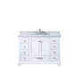 Lexora Dukes 48" - White Single Bathroom Vanity (Options: White Carrara Marble / Quartz Top, White Square Sink and 46" Mirror w/ Faucet) - Lexora - Ambient Home