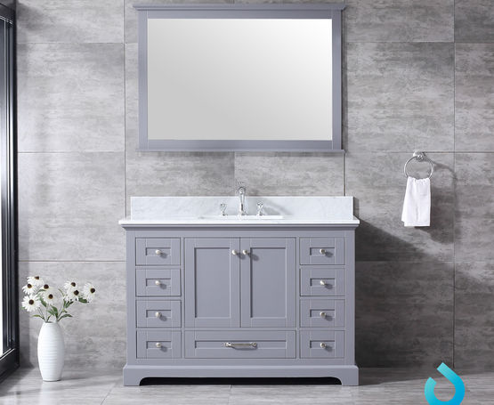 Lexora Dukes 48" - Dark Grey Single Bathroom Vanity (Options: White Carrara Marble / Quartz Top, White Square Sink and 46" Mirror w/ Faucet) - Lexora - Ambient Home